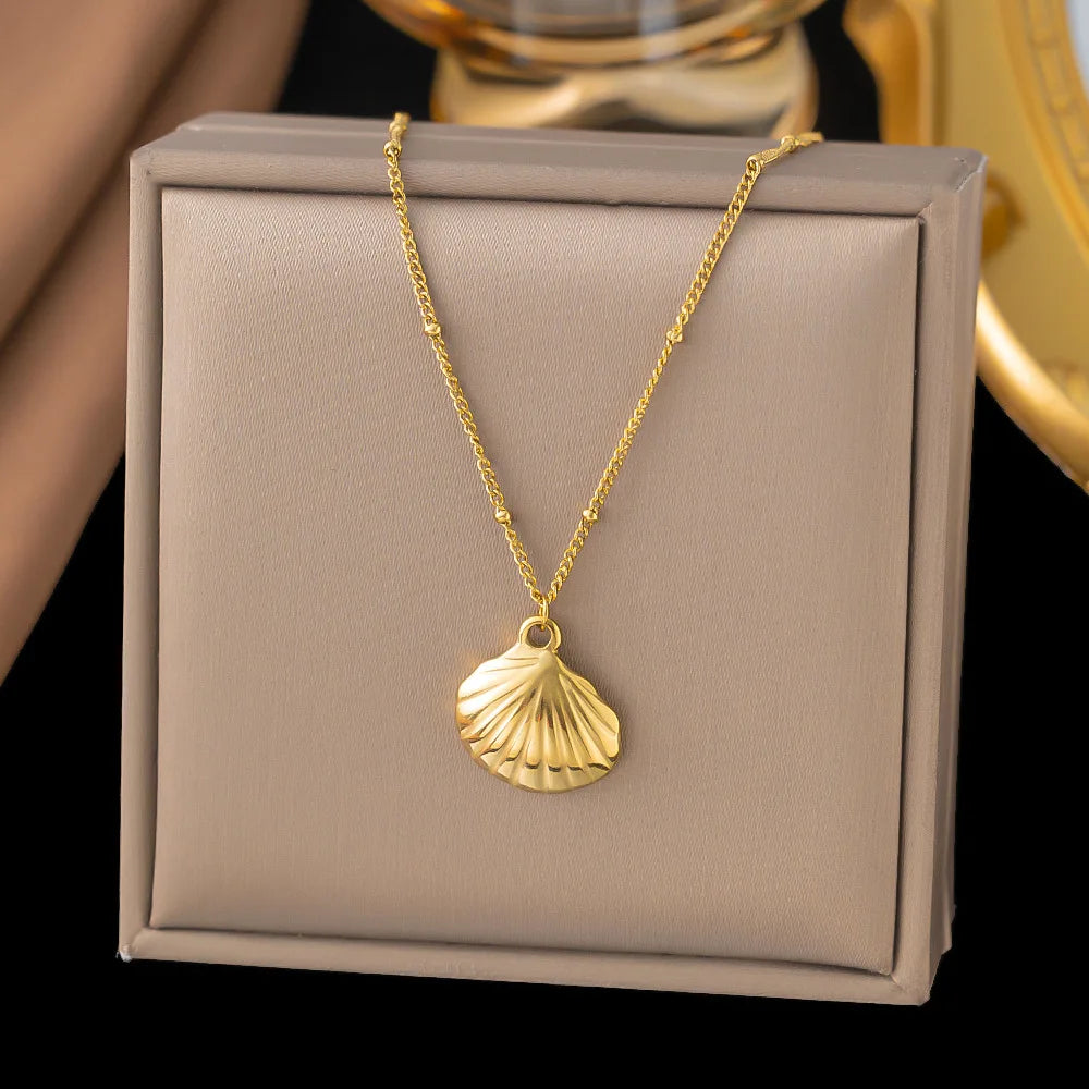 Gold Plated Layered Shell Charm Necklace