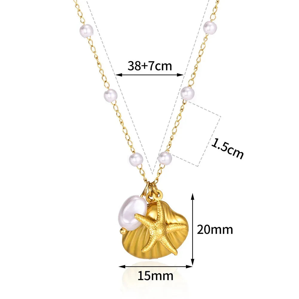 Gold Plated Layered Shell Charm Necklace