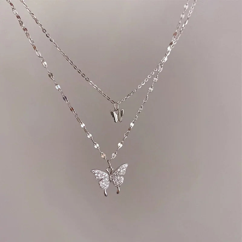Elegant Double Layer Butterfly Necklace