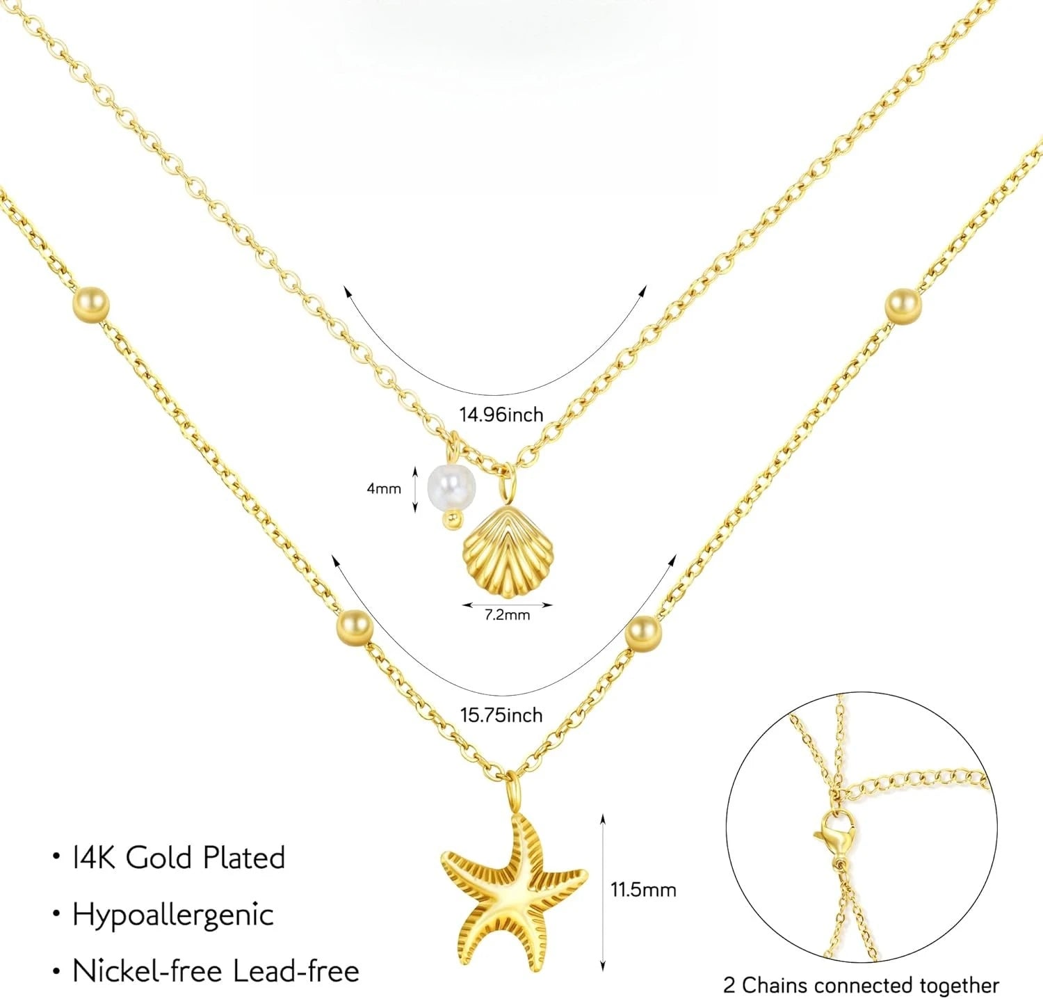 Gold Plated Layered Shell Charm Necklace