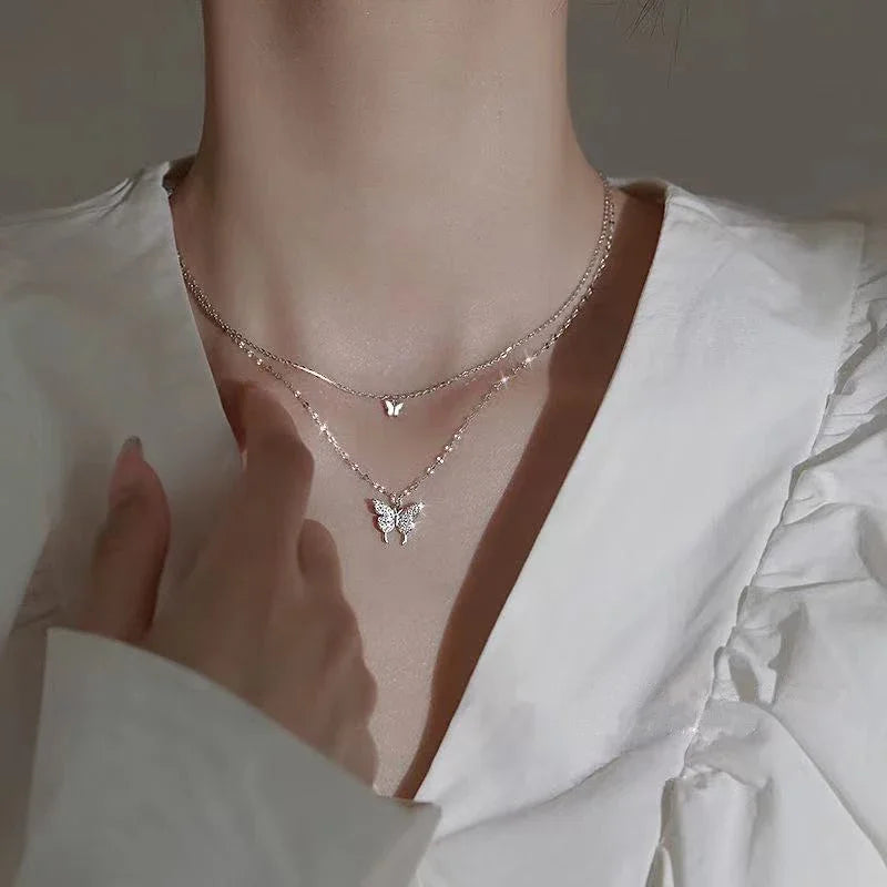 Elegant Double Layer Butterfly Necklace