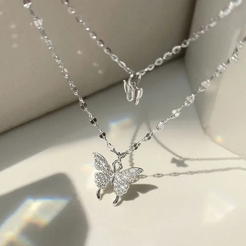 Elegant Double Layer Butterfly Necklace