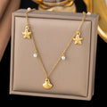 Gold Plated Layered Shell Charm Necklace