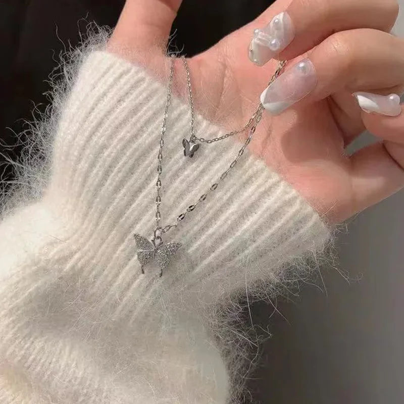 Elegant Double Layer Butterfly Necklace