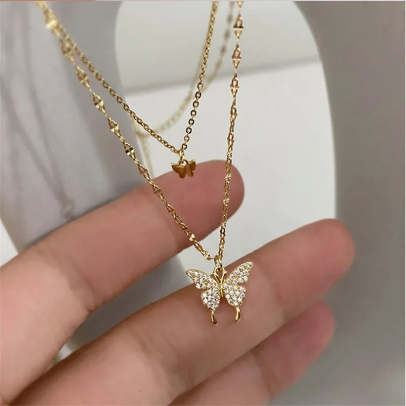 Elegant Double Layer Butterfly Necklace
